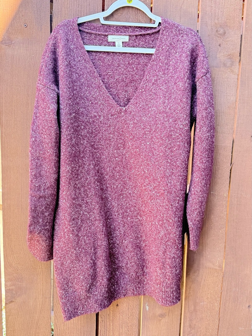 Treasure & Bond Marled Plum V-Neck Sweater Dress